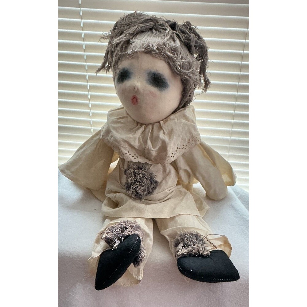 Vintage Marie d’O Signed Pierrot Cloth Doll Folk Art Sad Clown French Style